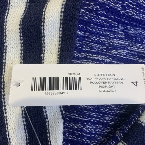 Chico's Sweater Size 4 (2X) Pullover Midnight Stripe Boat Neck 3/4 Sleeve NWT - Picture 4 of 8